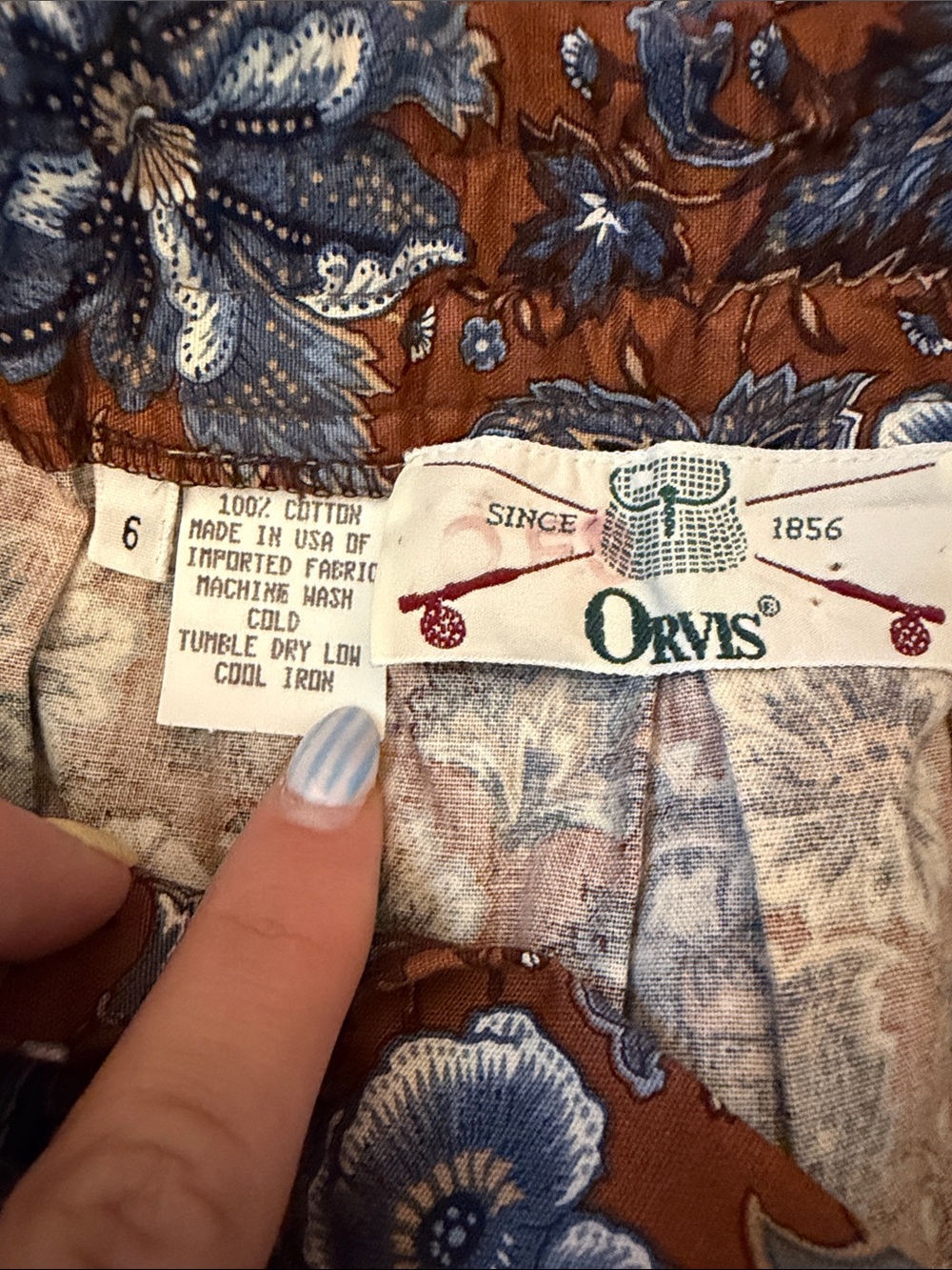 Vintage Orvis Brown and Blue Floral Tiered Maxi Skirt - Picture 2 of 3